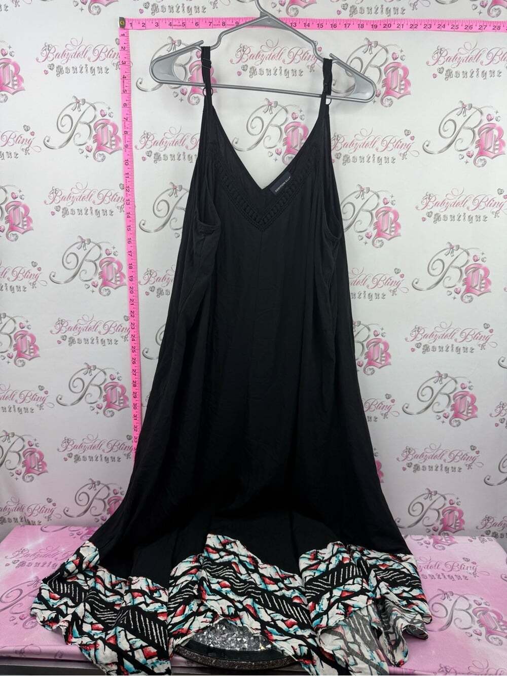 Addition Elle Black Maxi Dress with Printed Hem